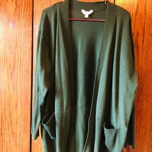Terra and Sky Knit Open Front Cardigan  Dark Green 2X